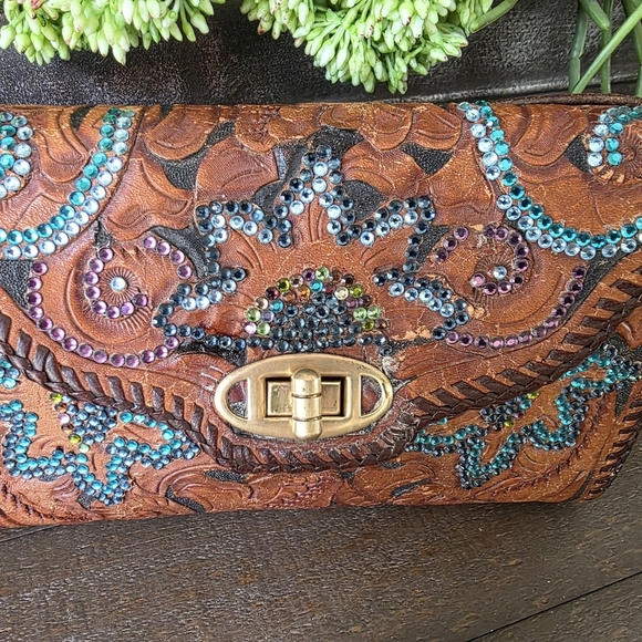 Rare Roth And Madge Handtooled Leather Swarovski Crystal Bag- Collectable OOAK - Picture 15 of 15
